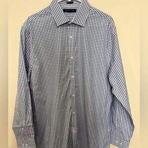 Tommy Hilfiger Slim Fit Dress Shirt 16.5 32/33 Light Blue Gingham Check